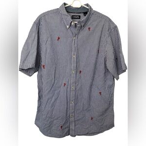 Chaps Blue Stripe Lobster Embroidered Casual Button Down Shirt Relaxed Fit